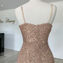 Honey Couture PEYTON Gold Sequin Formal Dress