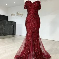 NEW ARRIVALS Honey Couture KIMBERLEY Burgundy Sequin Off Shoulder Formal Dress 19 NEW ARRIVALS Honey Couture KIMBERLEY Burgundy Sequin Off Shoulder Formal Dress