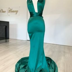 Honey Couture BLOSSUM Green Multi Tie Evening Gown Dress NEW ARRIVALS