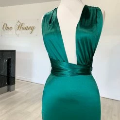 Honey Couture BLOSSUM Green Multi Tie Evening Gown Dress NEW ARRIVALS