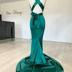 Honey Couture BLOSSUM Green Multi Tie Evening Gown Dress NEW ARRIVALS