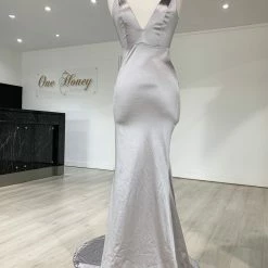 Honey Couture MILEE Silver Grey Low Back Mermaid Evening Gown Dress NEW ARRIVALS