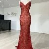 NEW ARRIVALS Honey Couture GRETA Red Lace & Glitter Overlay Mermaid Formal Gown Dress