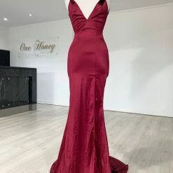 Honey Couture MILEE Berry Low Back Mermaid Evening Gown Dress W Leg Split NEW ARRIVALS 17 Honey Couture MILEE Berry Low Back Mermaid Evening Gown Dress W Leg Split NEW ARRIVALS