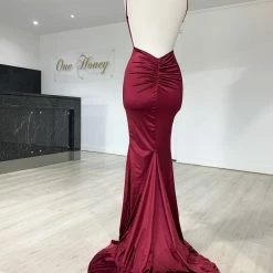 Honey Couture MILEE Berry Low Back Mermaid Evening Gown Dress W Leg Split NEW ARRIVALS 18 Honey Couture MILEE Berry Low Back Mermaid Evening Gown Dress W Leg Split NEW ARRIVALS