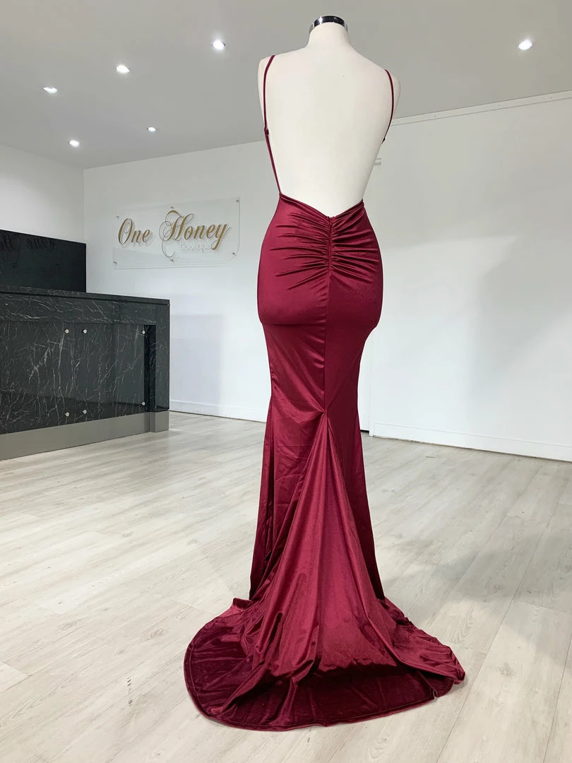 Honey Couture MILEE Berry Low Back Mermaid Evening Gown Dress W Leg Split NEW ARRIVALS 9 Honey Couture MILEE Berry Low Back Mermaid Evening Gown Dress W Leg Split NEW ARRIVALS