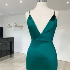Honey Couture MILEE Emerald Green Low Back Mermaid Evening Gown Dress