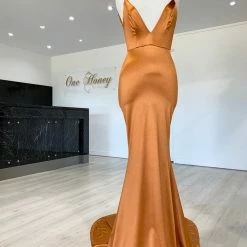 NEW ARRIVALS Honey Couture MILEE Burnt Orange Low Back Mermaid Evening Gown Dress