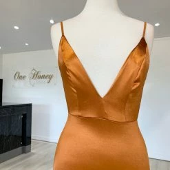 NEW ARRIVALS Honey Couture MILEE Burnt Orange Low Back Mermaid Evening Gown Dress