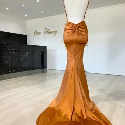 NEW ARRIVALS Honey Couture MILEE Burnt Orange Low Back Mermaid Evening Gown Dress