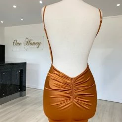 NEW ARRIVALS Honey Couture MILEE Burnt Orange Low Back Mermaid Evening Gown Dress