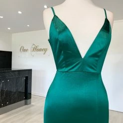Honey Couture MILEE Emerald Green Low Back Mermaid Evening Gown Dress W Leg Split NEW ARRIVALS