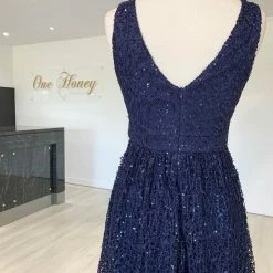 One Honey Boutique MELINA Navy Blue Sequin Glitter Knit Formal Dress NEW ARRIVALS