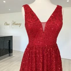 One Honey Boutique MELINA Red Blue Sequin Glitter Knit Formal Dress NEW ARRIVALS