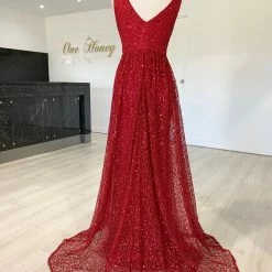 One Honey Boutique MELINA Red Blue Sequin Glitter Knit Formal Dress NEW ARRIVALS