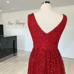 One Honey Boutique MELINA Red Blue Sequin Glitter Knit Formal Dress NEW ARRIVALS