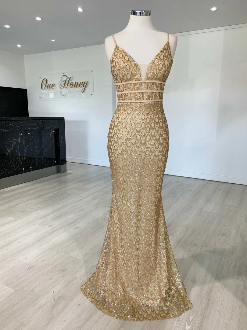 Honey Couture KARMEL Gold Glitter Formal Dress 3 Honey Couture KARMEL Gold Glitter Formal Dress