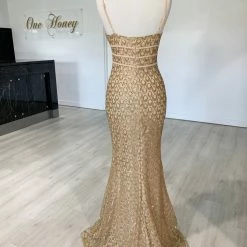 Honey Couture KARMEL Gold Glitter Formal Dress 7 Honey Couture KARMEL Gold Glitter Formal Dress