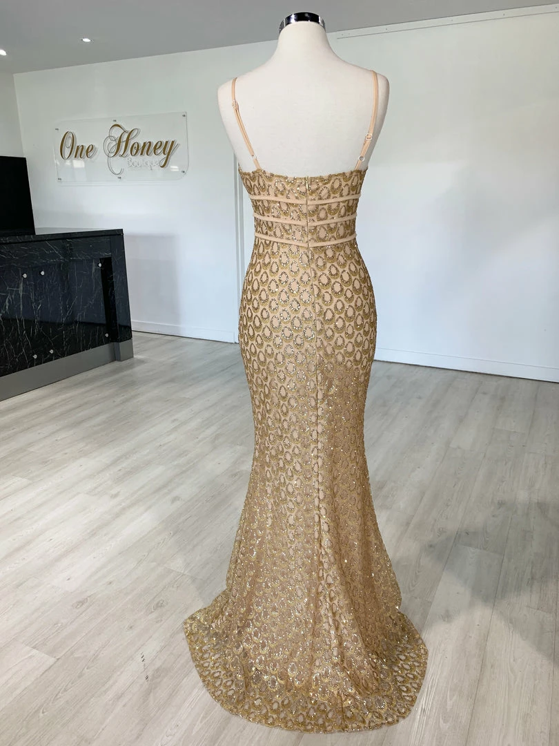 Honey Couture KARMEL Gold Glitter Formal Dress 4 Honey Couture KARMEL Gold Glitter Formal Dress