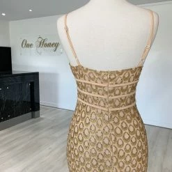 Honey Couture KARMEL Gold Glitter Formal Dress 9 Honey Couture KARMEL Gold Glitter Formal Dress