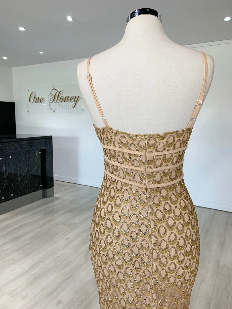 Honey Couture KARMEL Gold Glitter Formal Dress 6 Honey Couture KARMEL Gold Glitter Formal Dress