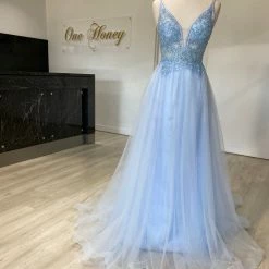 Honey Couture Made To Your Measurements Honey Couture BESS Beaded Lace Applique W Tulle Skirt Formal Dress NEW ARRIVALS