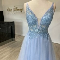 Honey Couture Made To Your Measurements Honey Couture BESS Beaded Lace Applique W Tulle Skirt Formal Dress NEW ARRIVALS