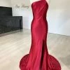Honey Couture ANNABELL Burgundy One Shoulder Mermaid Evening Gown Dress NEW ARRIVALS