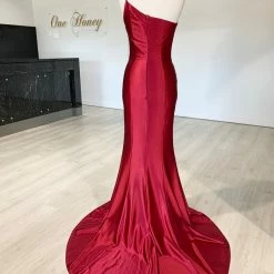 Honey Couture ANNABELL Burgundy One Shoulder Mermaid Evening Gown Dress NEW ARRIVALS