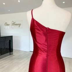 Honey Couture ANNABELL Burgundy One Shoulder Mermaid Evening Gown Dress NEW ARRIVALS