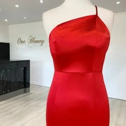 Honey Couture ABIGAIL Red Low Back Mermaid Evening Gown Dress