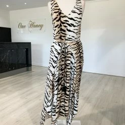 SHOP BY DRESS COLOUR Label Of Love White Tiger Animal Print Drawstring Maxi Dress