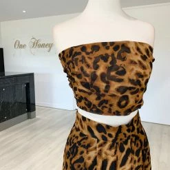 Honey Couture Brown Leopard Tie Bandeau W High Waisted Pants CLOTHING