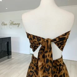Honey Couture Brown Leopard Tie Bandeau W High Waisted Pants CLOTHING