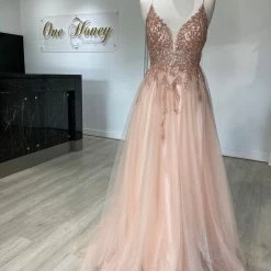 Honey Couture EDEN Blush Crystal Beaded Tulle Formal Gown 24 Honey Couture EDEN Blush Crystal Beaded Tulle Formal Gown