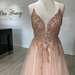 Honey Couture EDEN Blush Crystal Beaded Tulle Formal Gown 26 Honey Couture EDEN Blush Crystal Beaded Tulle Formal Gown