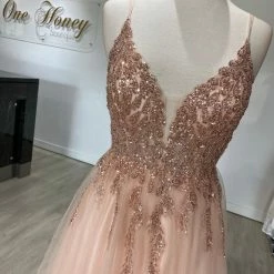 Honey Couture EDEN Blush Crystal Beaded Tulle Formal Gown 27 Honey Couture EDEN Blush Crystal Beaded Tulle Formal Gown
