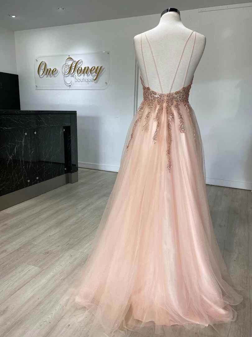 Honey Couture EDEN Blush Crystal Beaded Tulle Formal Gown 10 Honey Couture EDEN Blush Crystal Beaded Tulle Formal Gown
