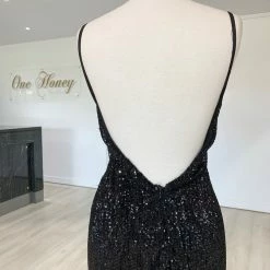 NEW ARRIVALS Honey Couture ROSALIE Black Low Back Sequin Formal Gown Dress