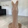 NEW ARRIVALS Honey Couture ROSALIE Champagne Gold Low Back Sequin Formal Gown Dress