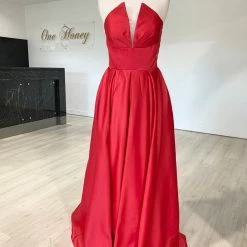 Honey Couture Made To Your Measurements NEW ARRIVALS Honey Couture LAYLAH V Front Bustier A Line Made To Order Formal Dress