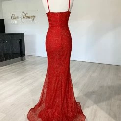 Honey Couture SARAI Red Glitter Mermaid Evening Gown Dress