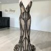Honey Couture ALIZA Black Nude Sequin Mermaid Formal Dress NEW ARRIVALS