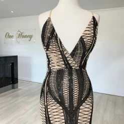 Honey Couture ALIZA Black Nude Sequin Mermaid Formal Dress NEW ARRIVALS