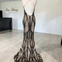 Honey Couture ALIZA Black Nude Sequin Mermaid Formal Dress NEW ARRIVALS