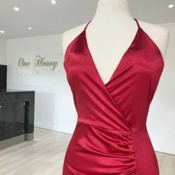 NEW ARRIVALS Honey Couture GISSELLE Berry Split Evening Gown Dress