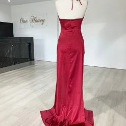 NEW ARRIVALS Honey Couture GISSELLE Berry Split Evening Gown Dress