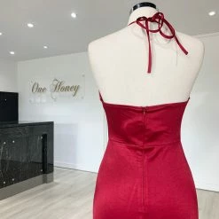 NEW ARRIVALS Honey Couture GISSELLE Berry Split Evening Gown Dress