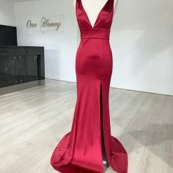 Honey Couture Emmalee Berry With Split Mermaid Evening Gown Dress NEW ARRIVALS