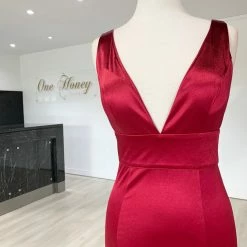 Honey Couture Emmalee Berry With Split Mermaid Evening Gown Dress NEW ARRIVALS